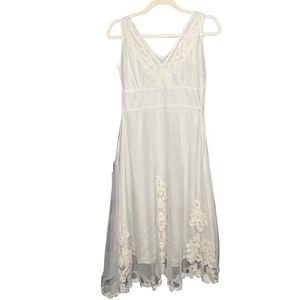 Cream Fairy core Mesh Lined Embroidered Asymmetrical Hem